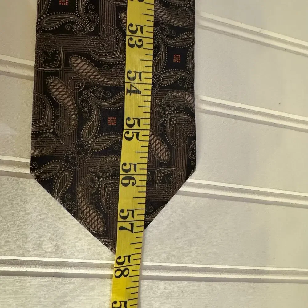 Fabio Fazio Woven Geometric Silk Tie Necktie Black & Gold Jacquard